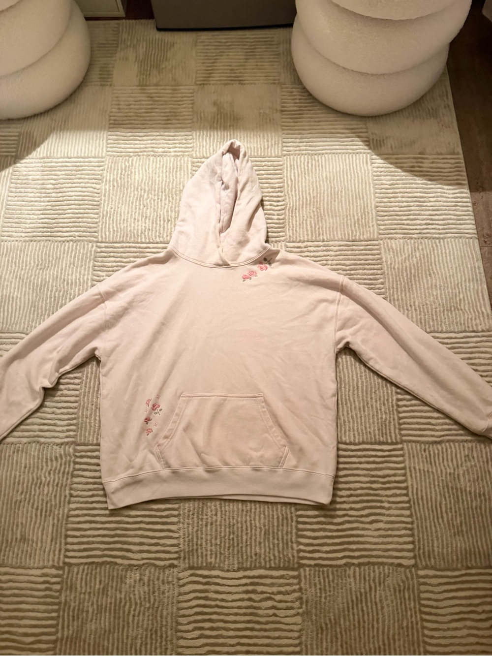 Hollister Light Pink Floral Embroidered Hoodie